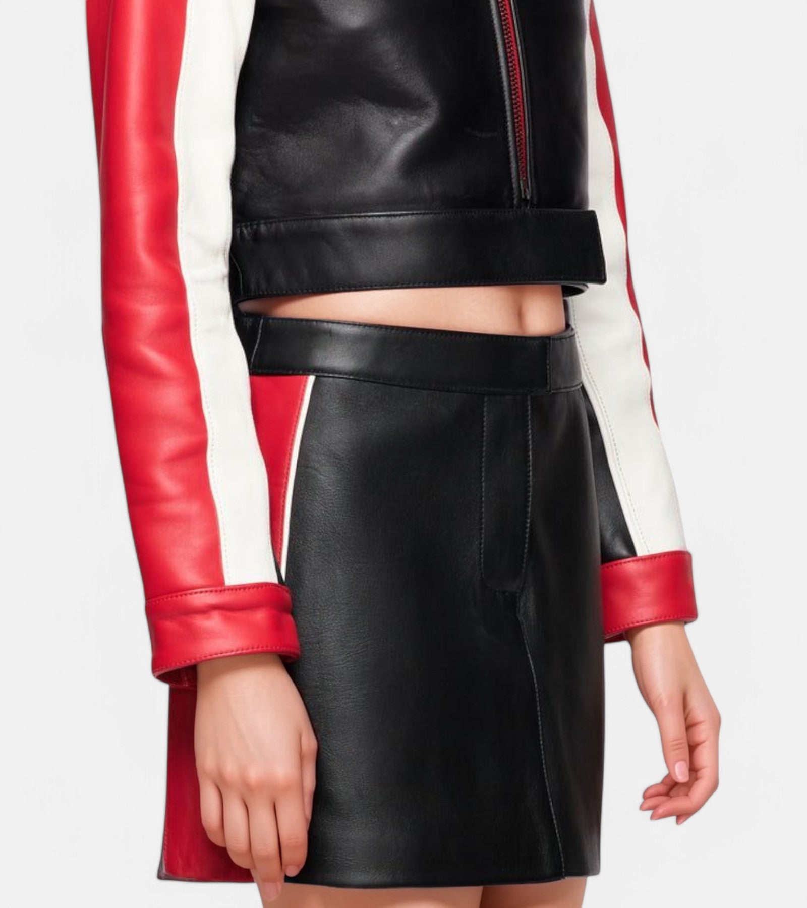 Red & Black VeraVogue Vegan Leather Skirt