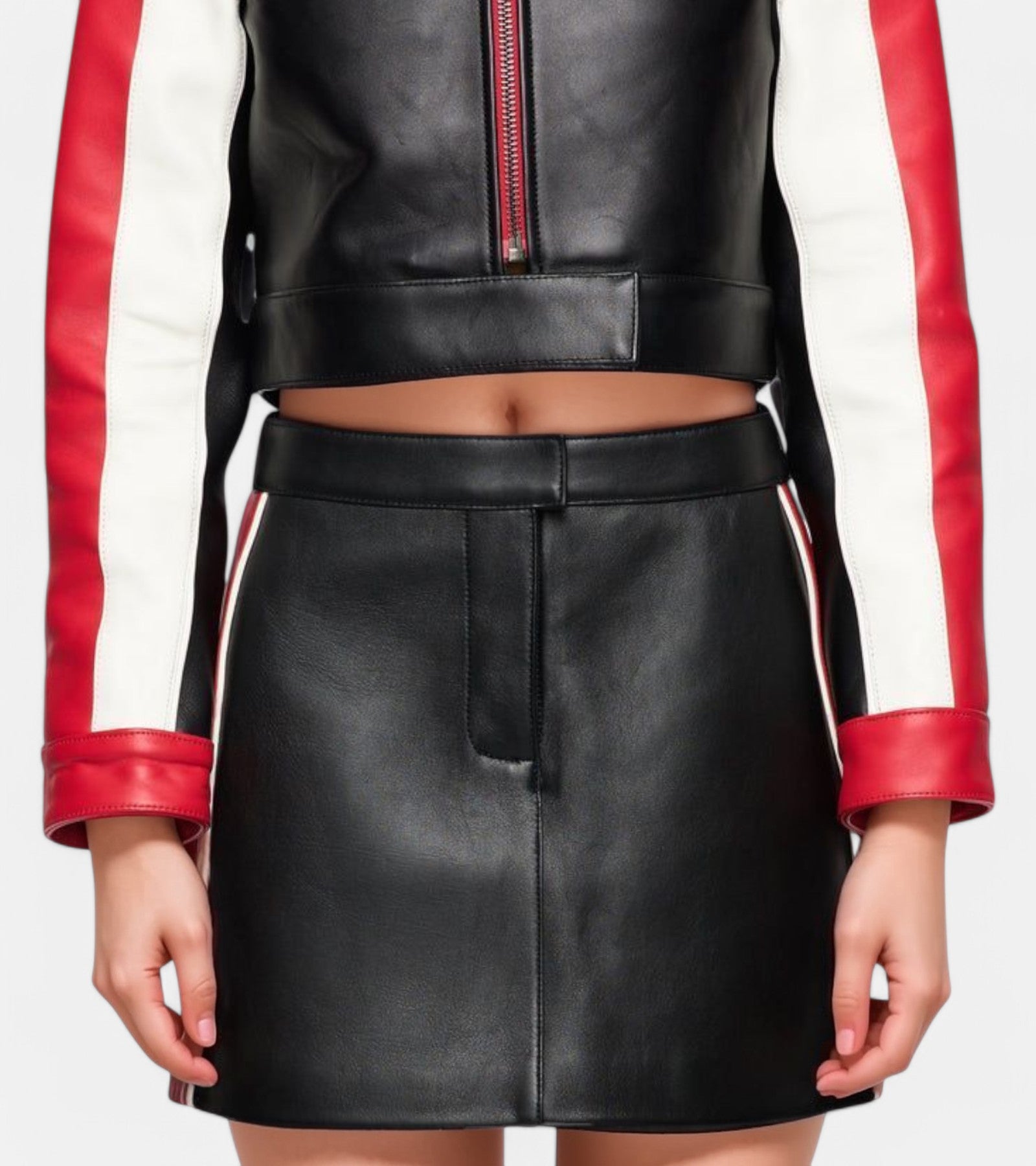 Red & Black VeraVogue Vegan Leather Skirt