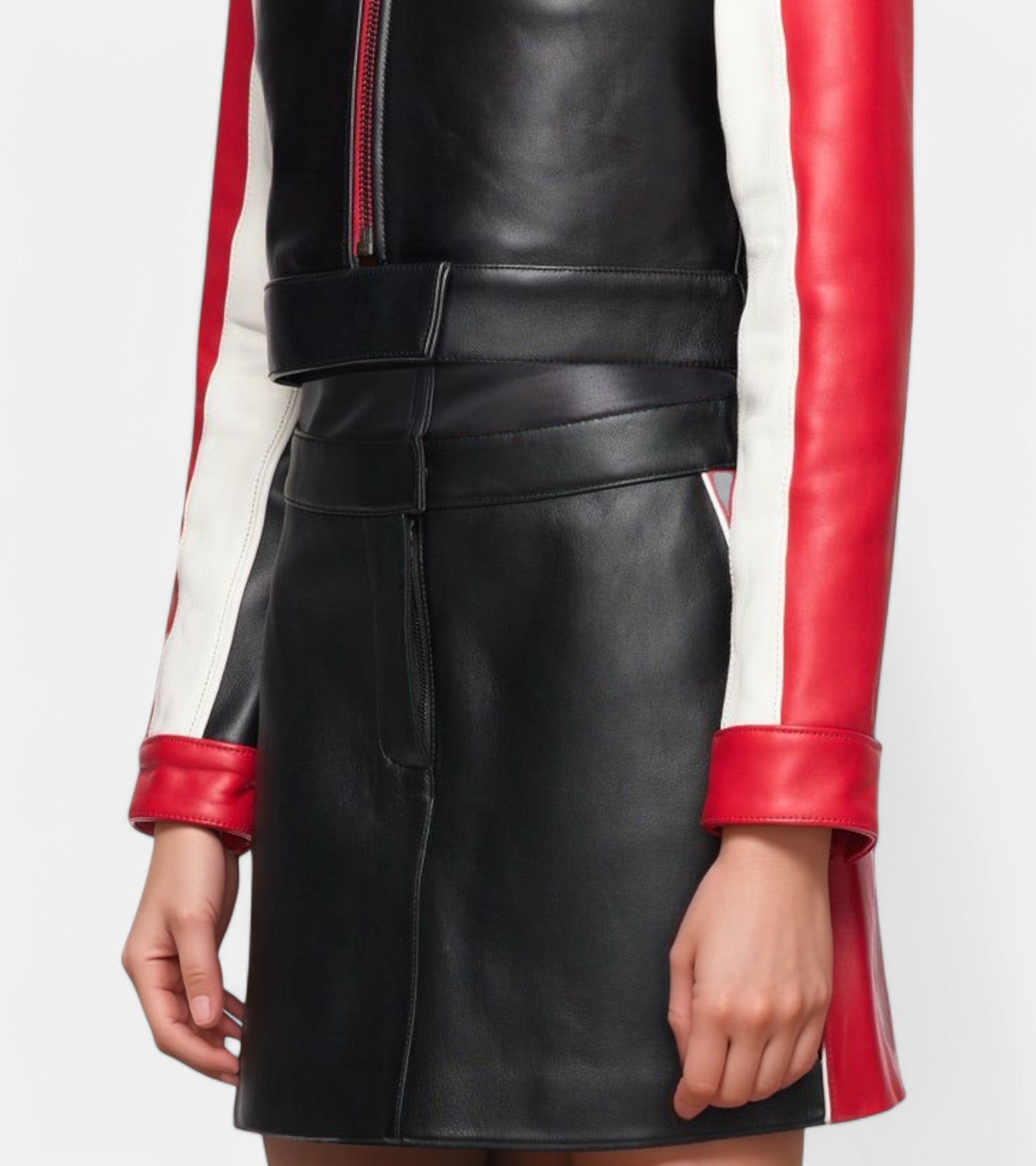 Red & Black VeraVogue Vegan Leather Skirt