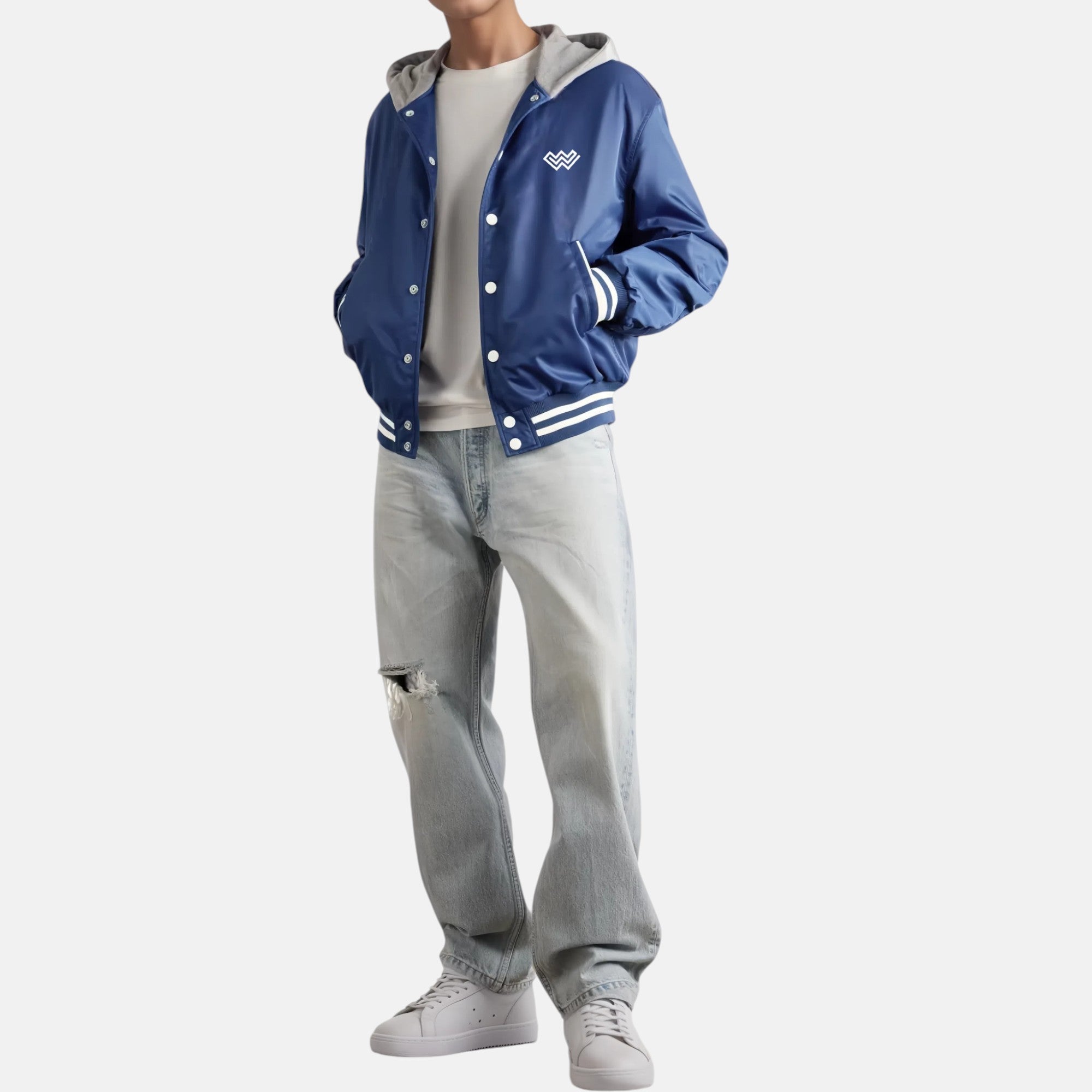 Chambray Hooded Satin Padded Jacket