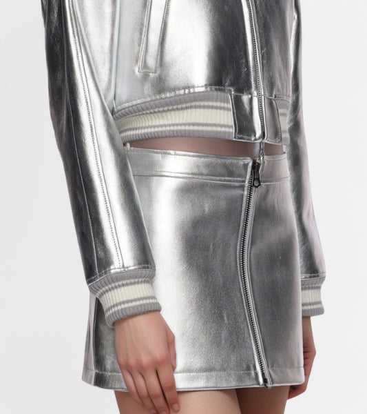 Metallic Silver VeraVogue Vegan Leather Skirt