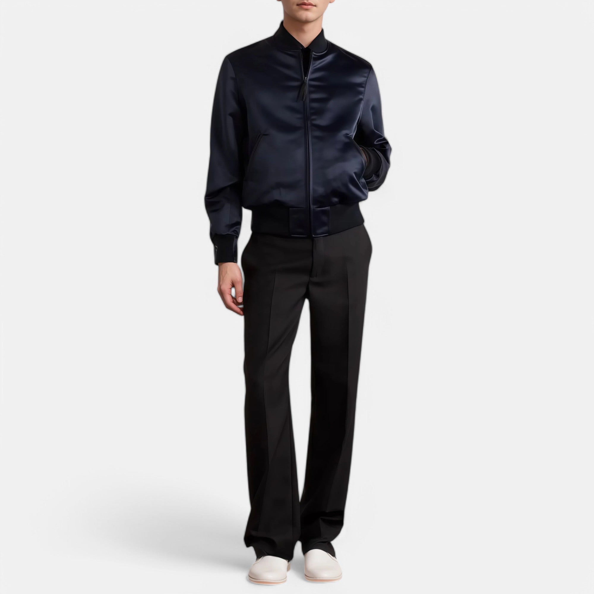 Navy Grey Satin Padded Jacket