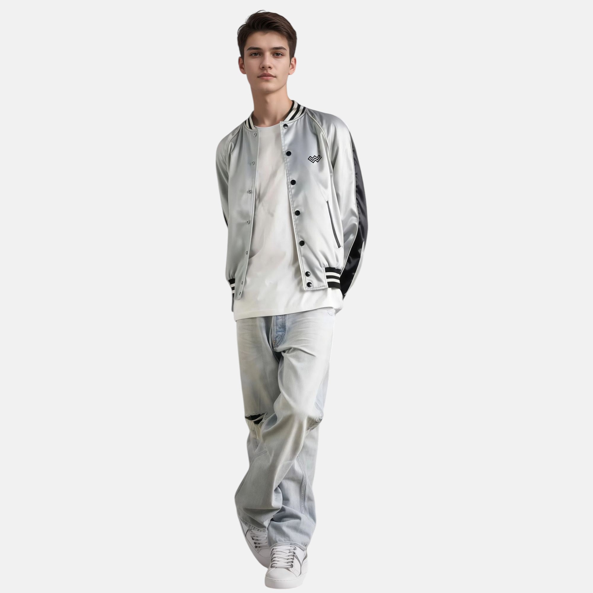 French Grey Satin Padded Jacket