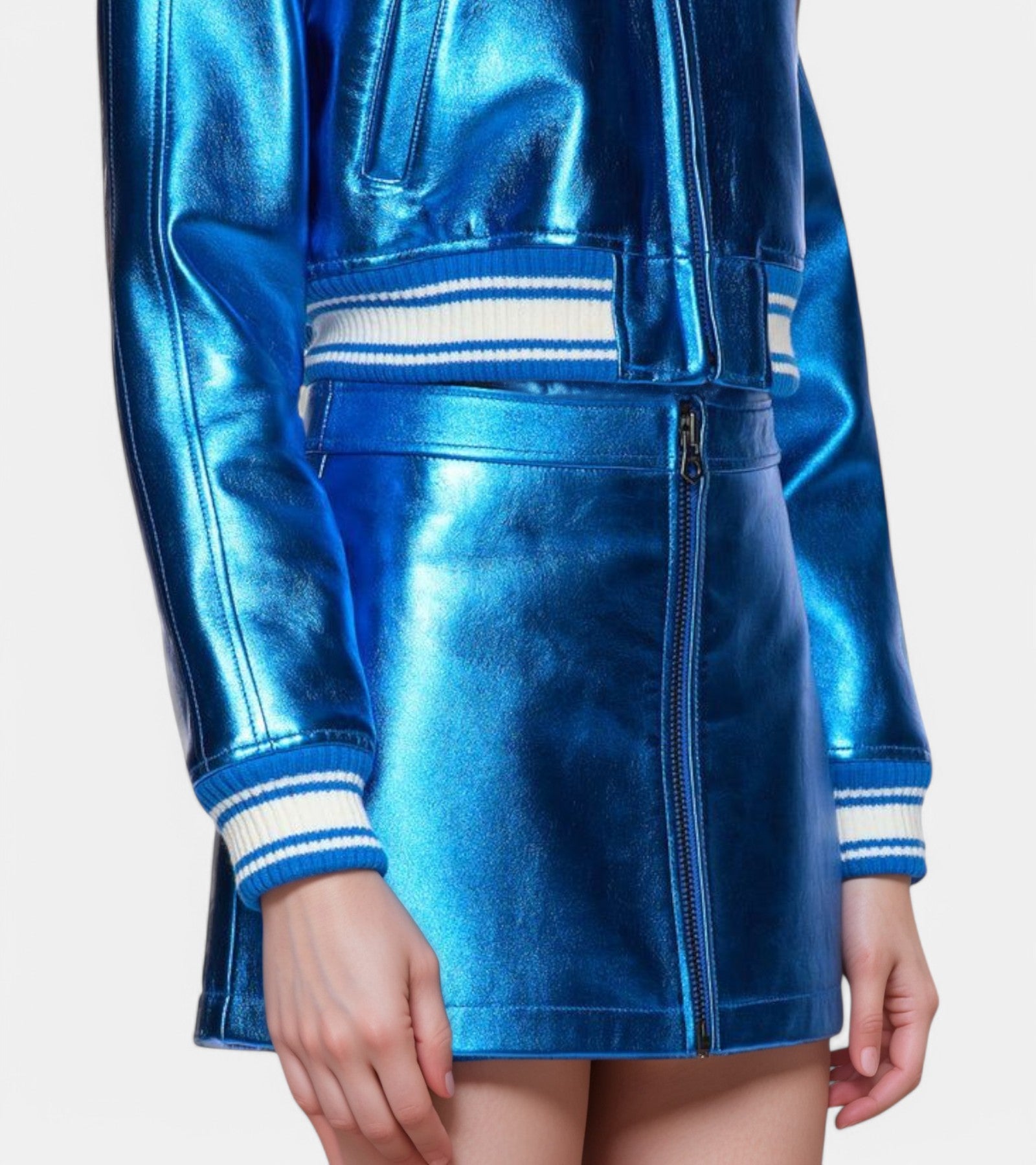 Metallic Blue VeraVogue Vegan Leather Skirt
