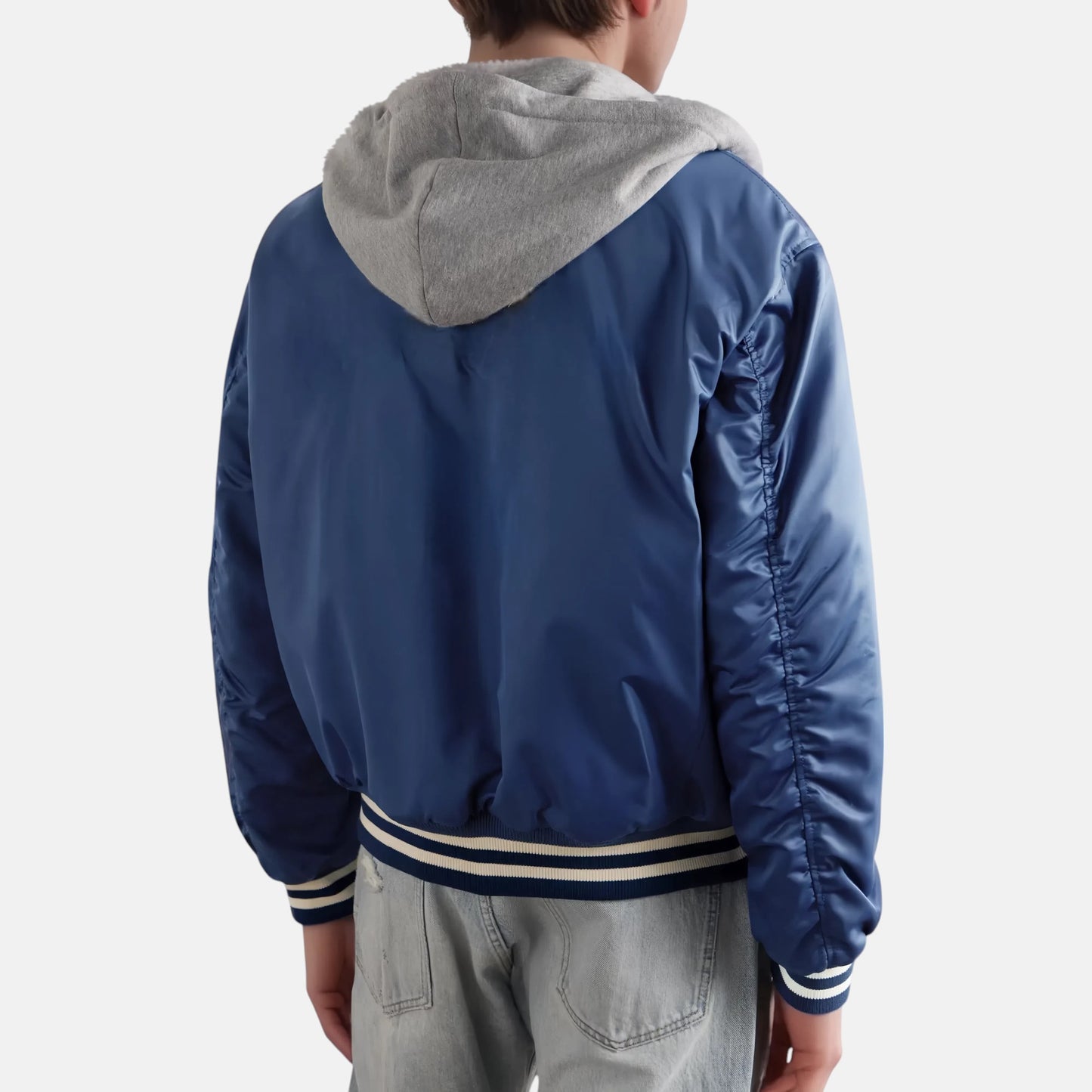 Chambray Hooded Satin Padded Jacket