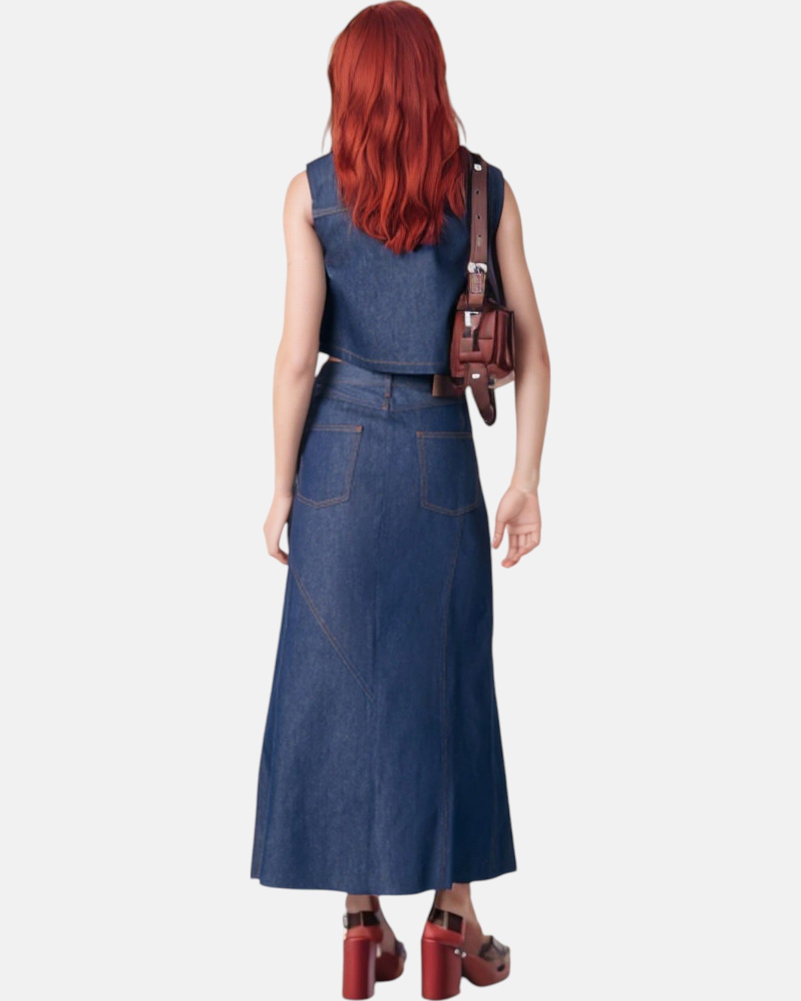 Denim Cropped Tealish Blue Vest
