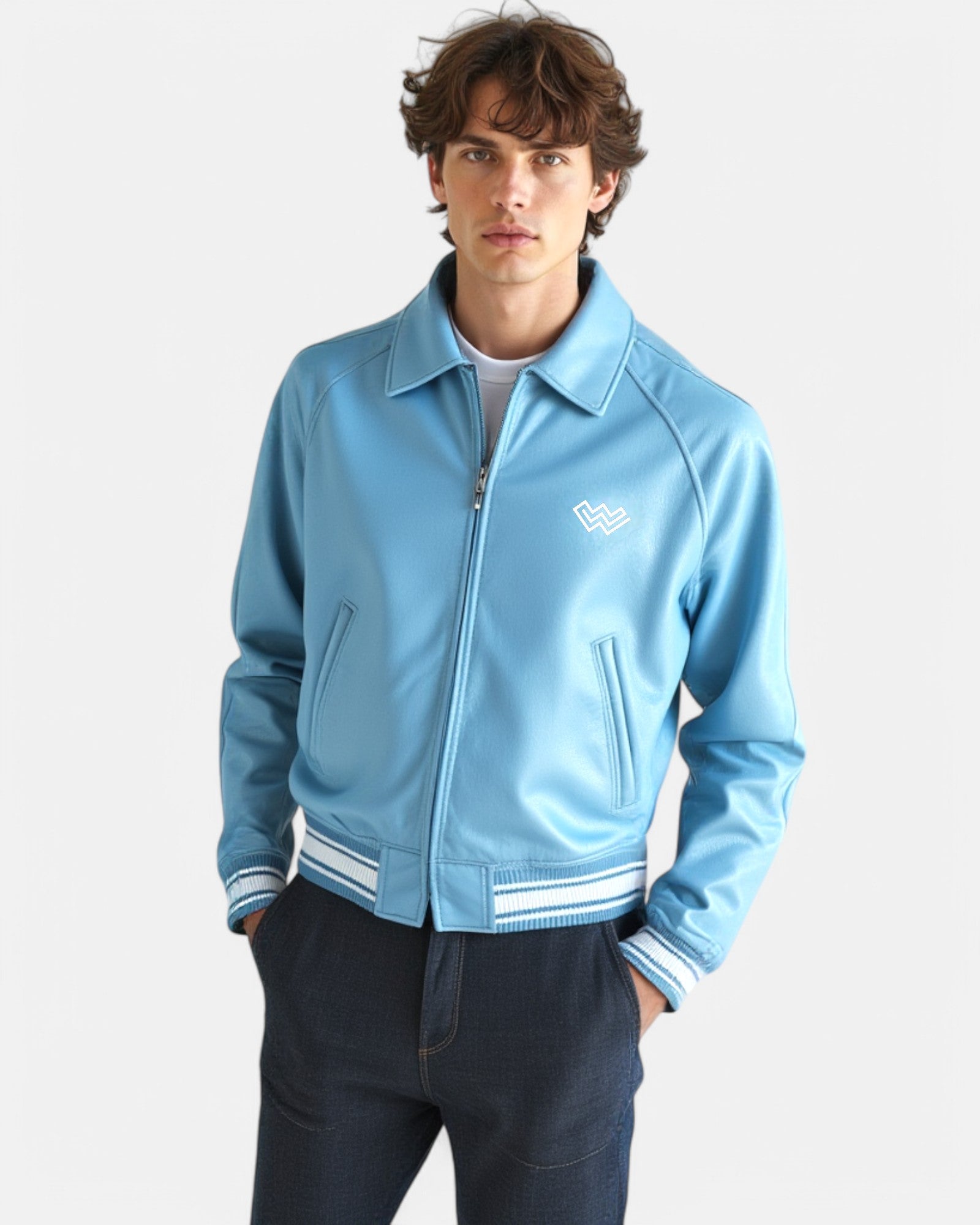Coral Blue Vegan Leather Jacket