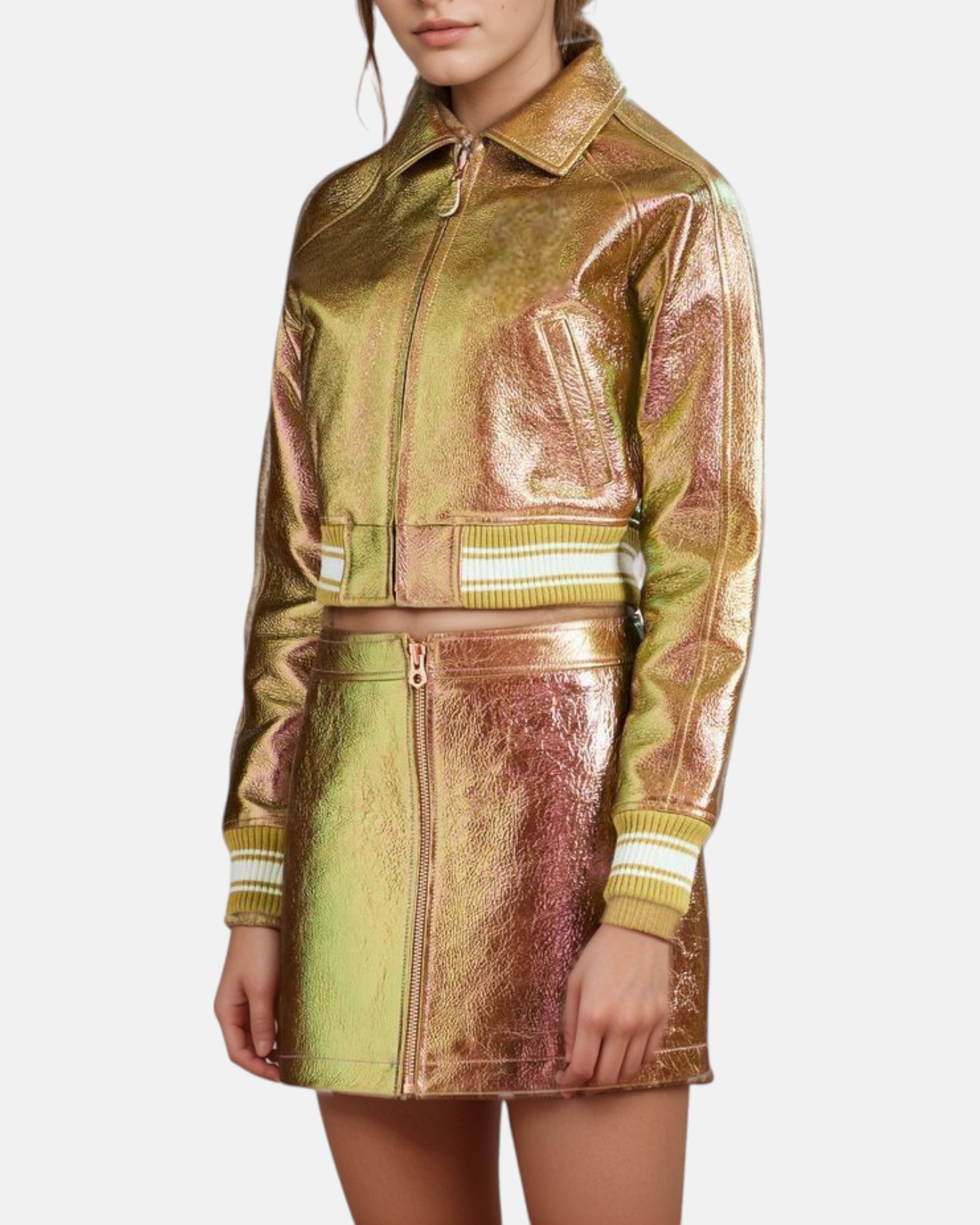 Mettalic Golden VeraVogue Cropped Jacket