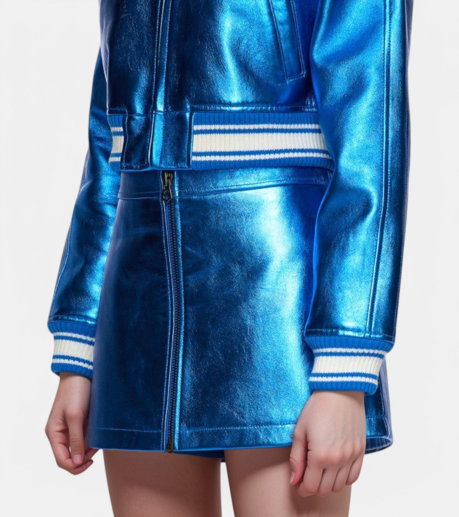 Metallic Blue VeraVogue Vegan Leather Skirt