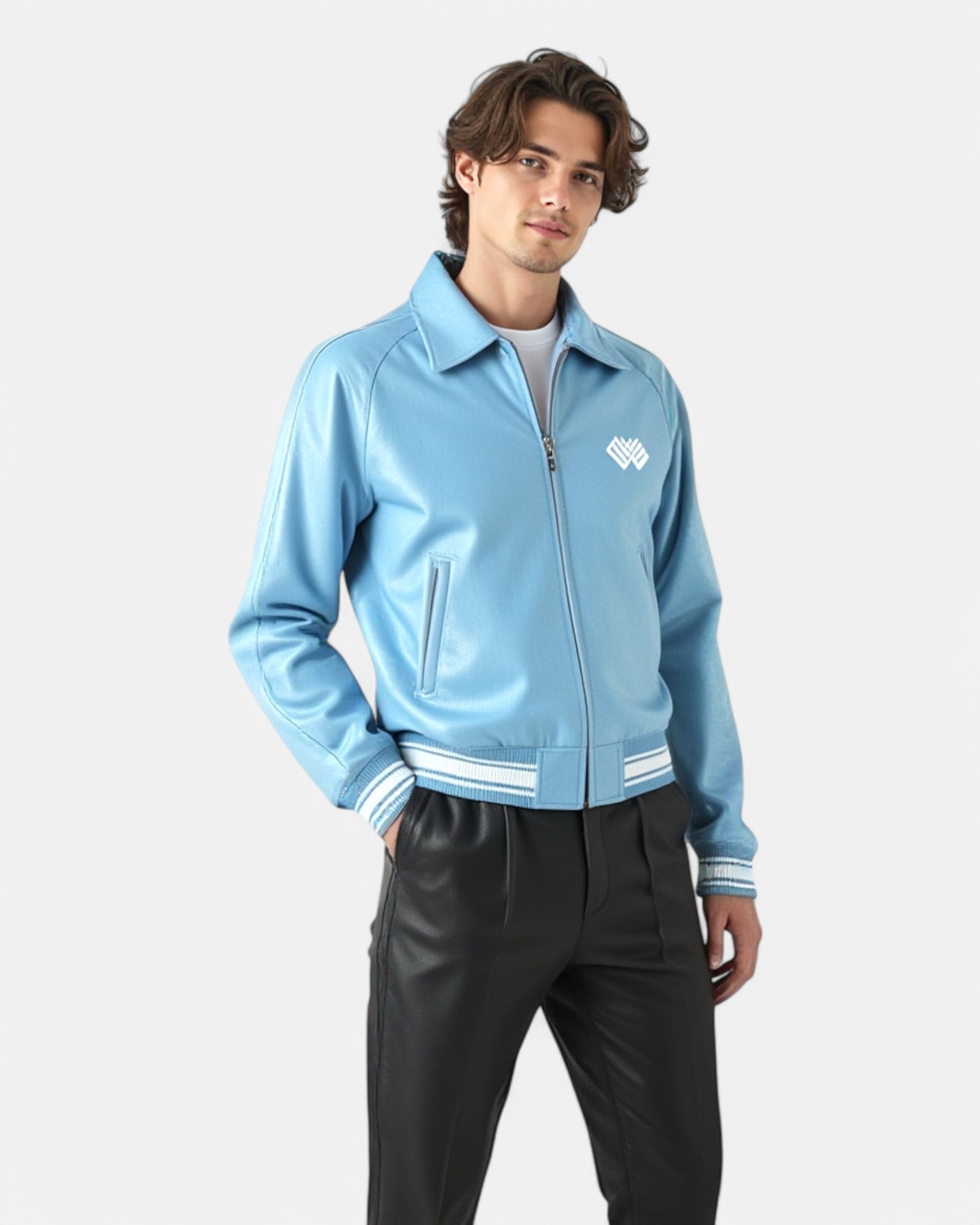 Coral Blue Vegan Leather Jacket