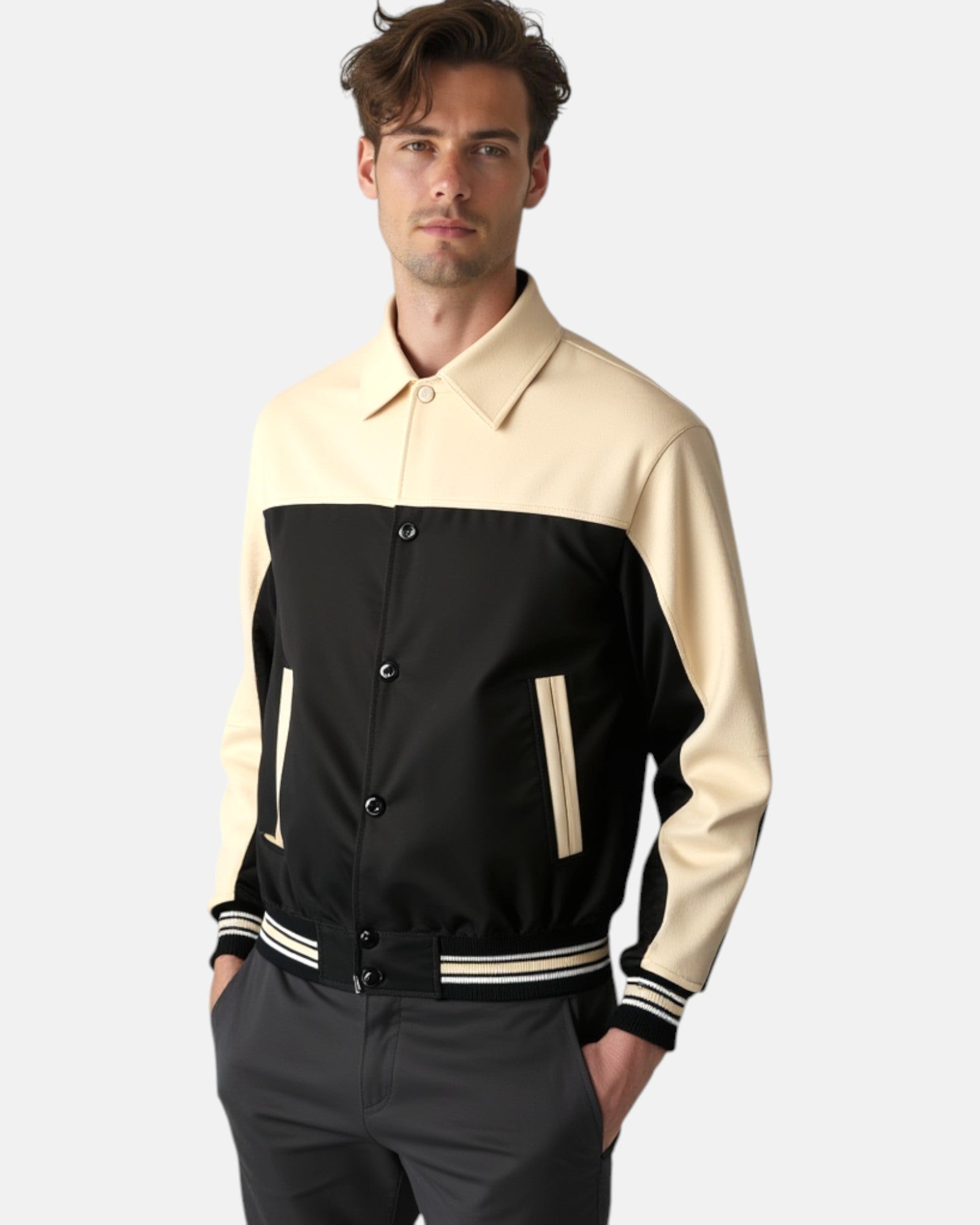 Peach Black Vegan Leather Blouson