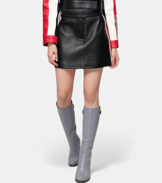 Red & Black VeraVogue Vegan Leather Skirt