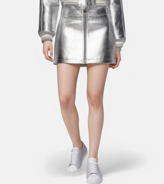 Metallic Silver VeraVogue Vegan Leather Skirt