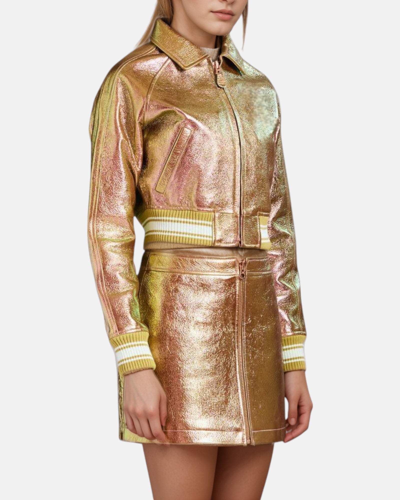 Mettalic Golden VeraVogue Cropped Jacket