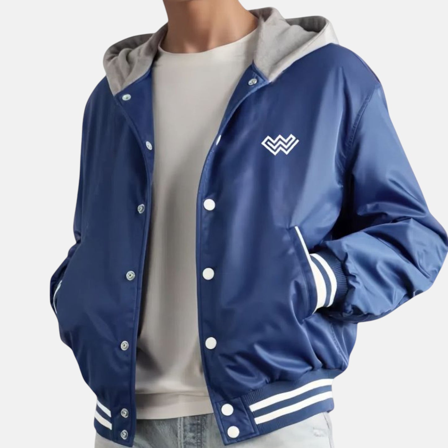 Chambray Hooded Satin Padded Jacket