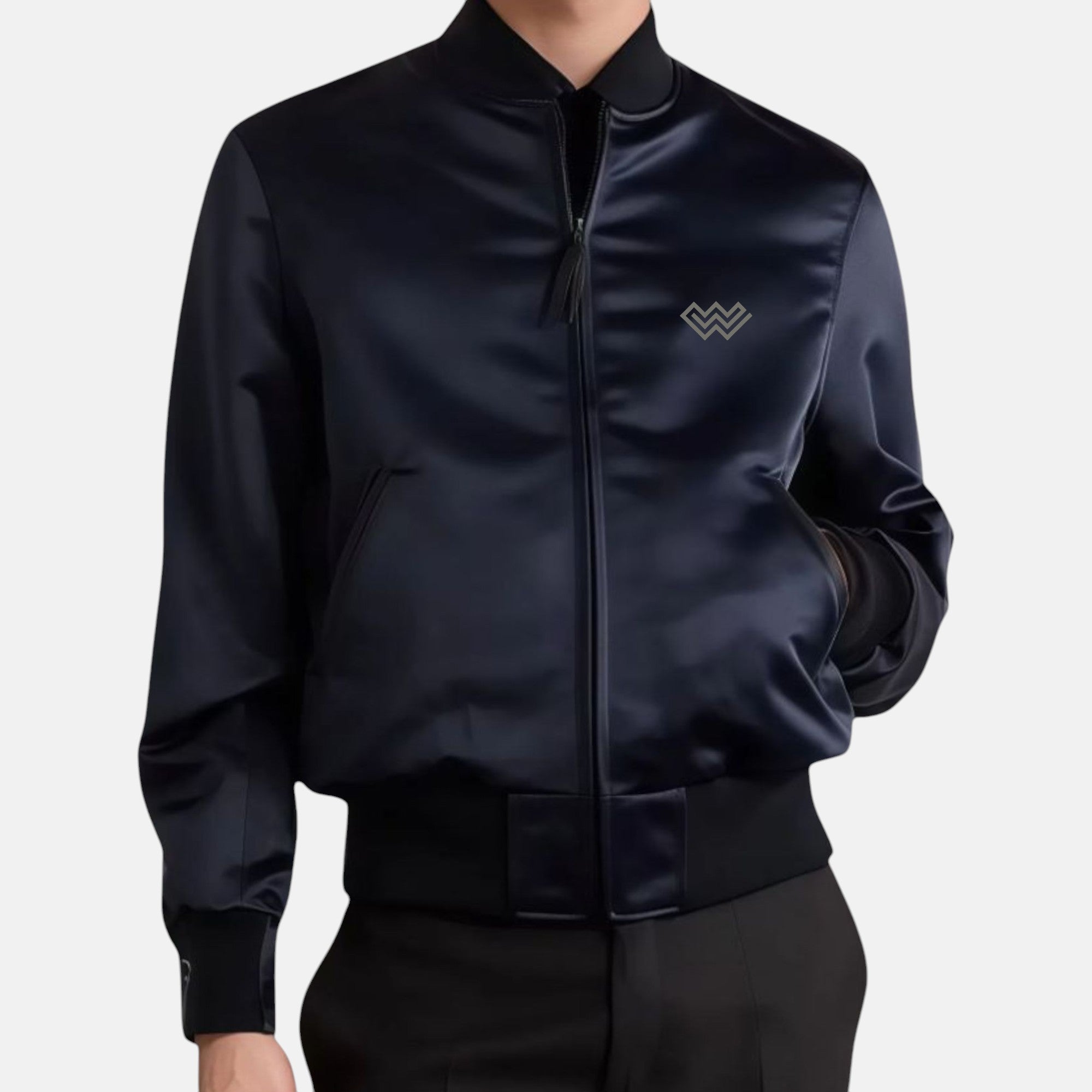 Navy Grey Satin Padded Jacket