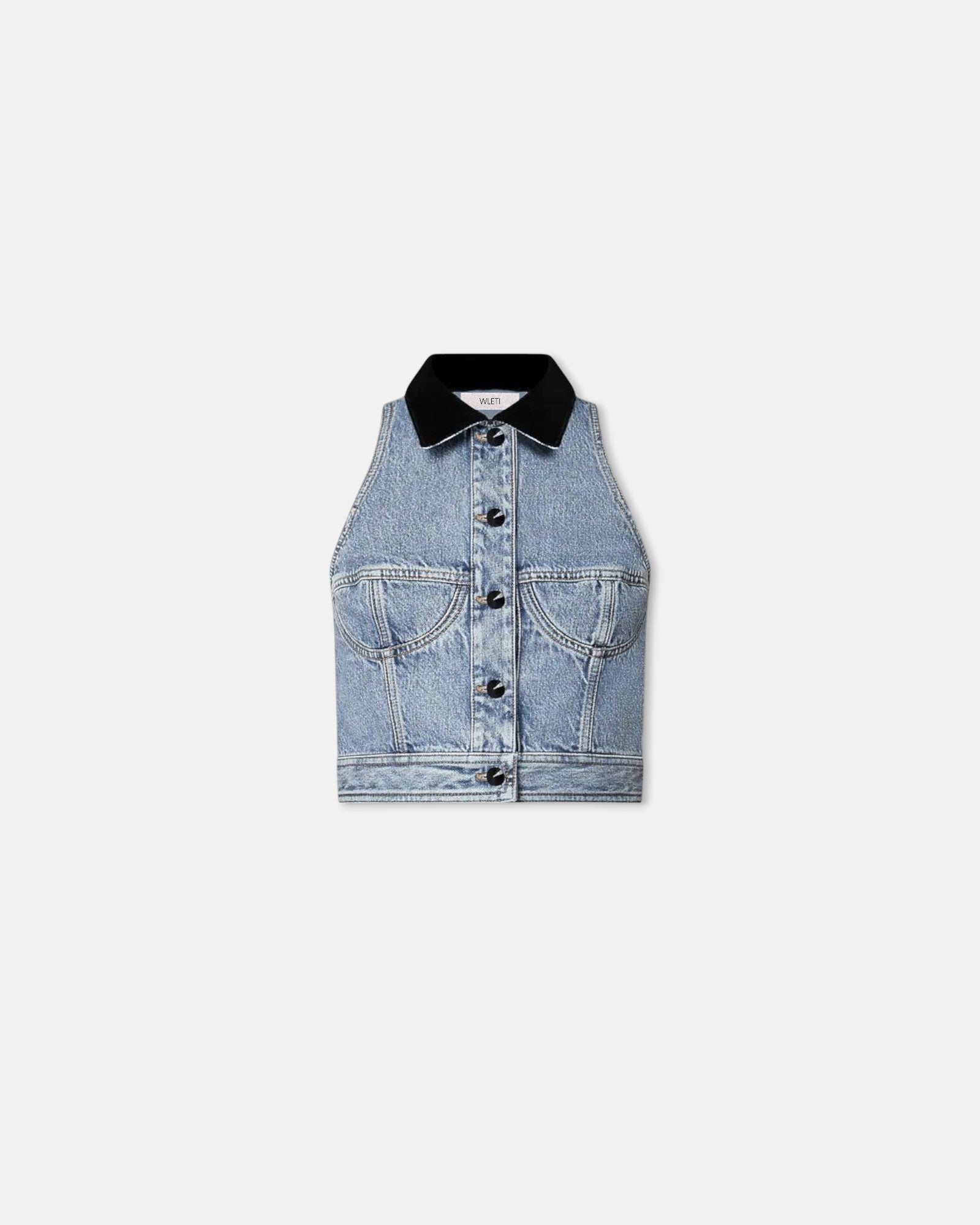 Denim Cropped Black Collar Vest