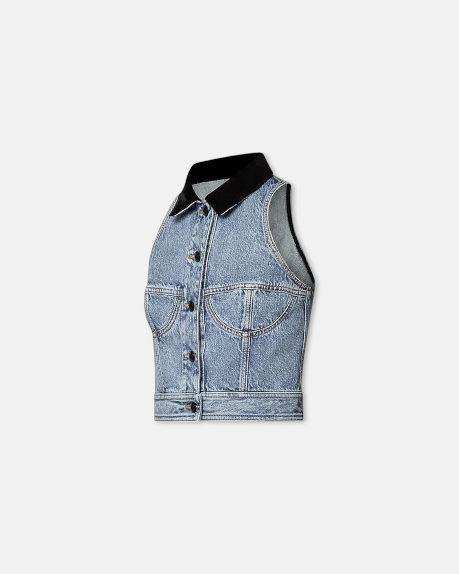 Denim Cropped Black Collar Vest