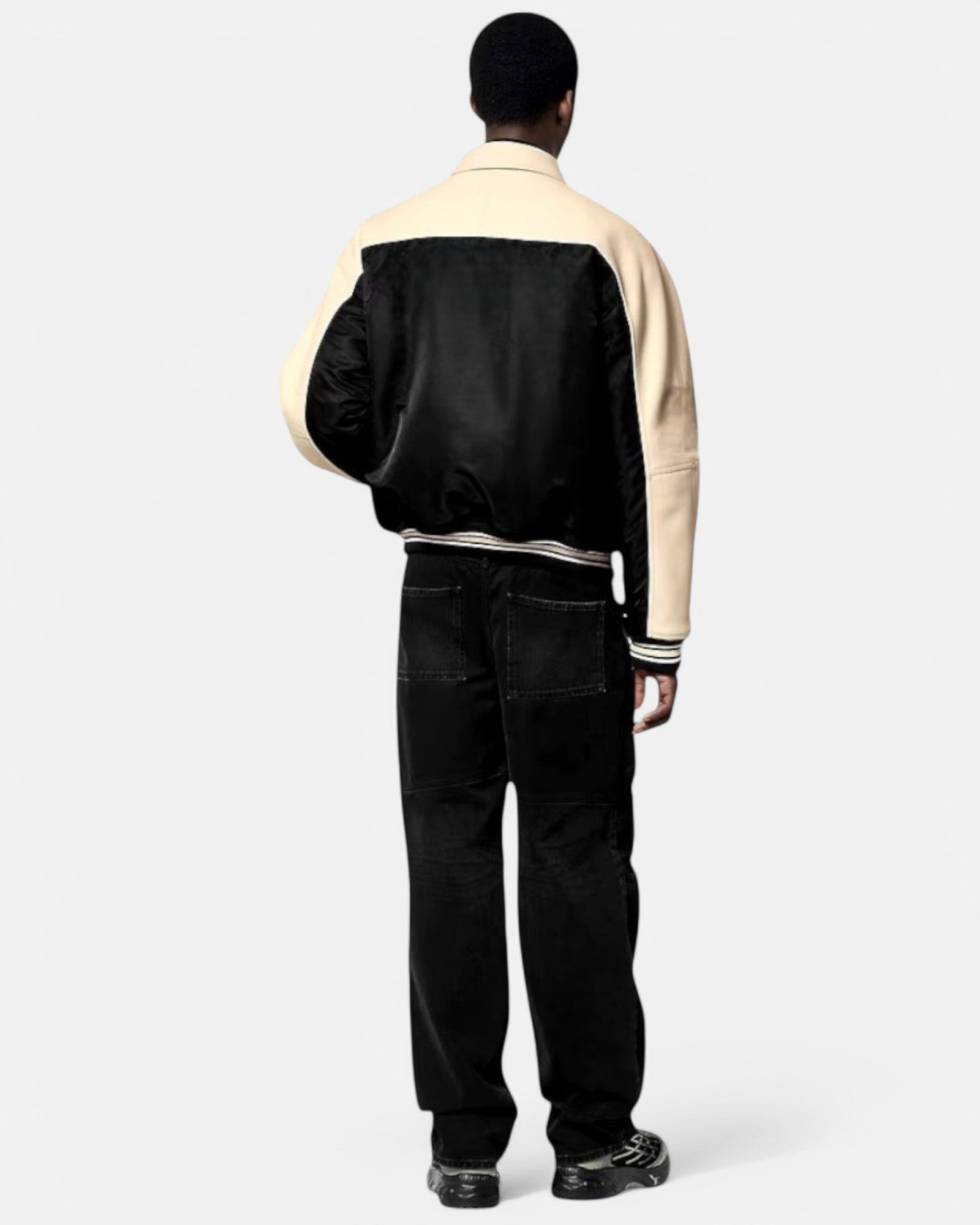 Peach Black Vegan Leather Blouson
